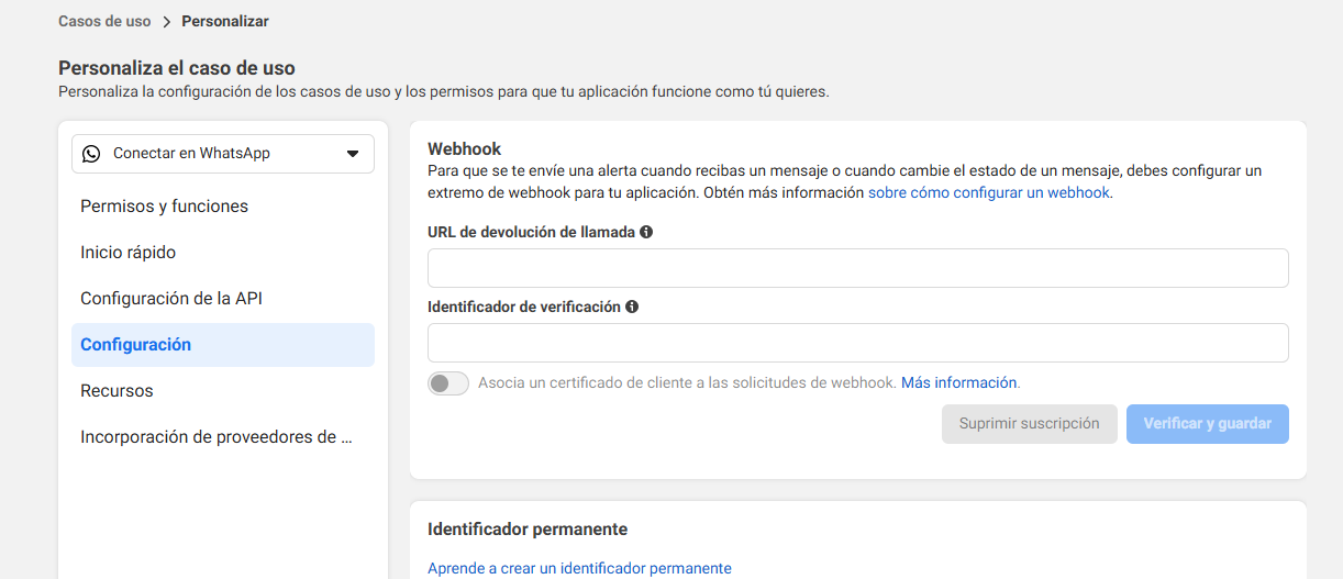 Configuración del webhook en Meta